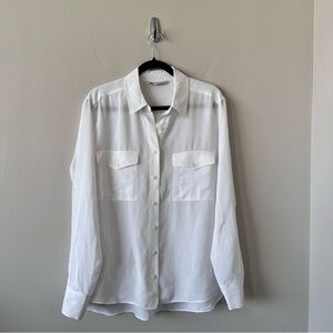 ZARA-CLASSIC White Semi Sheer Button Down (Size:Large)